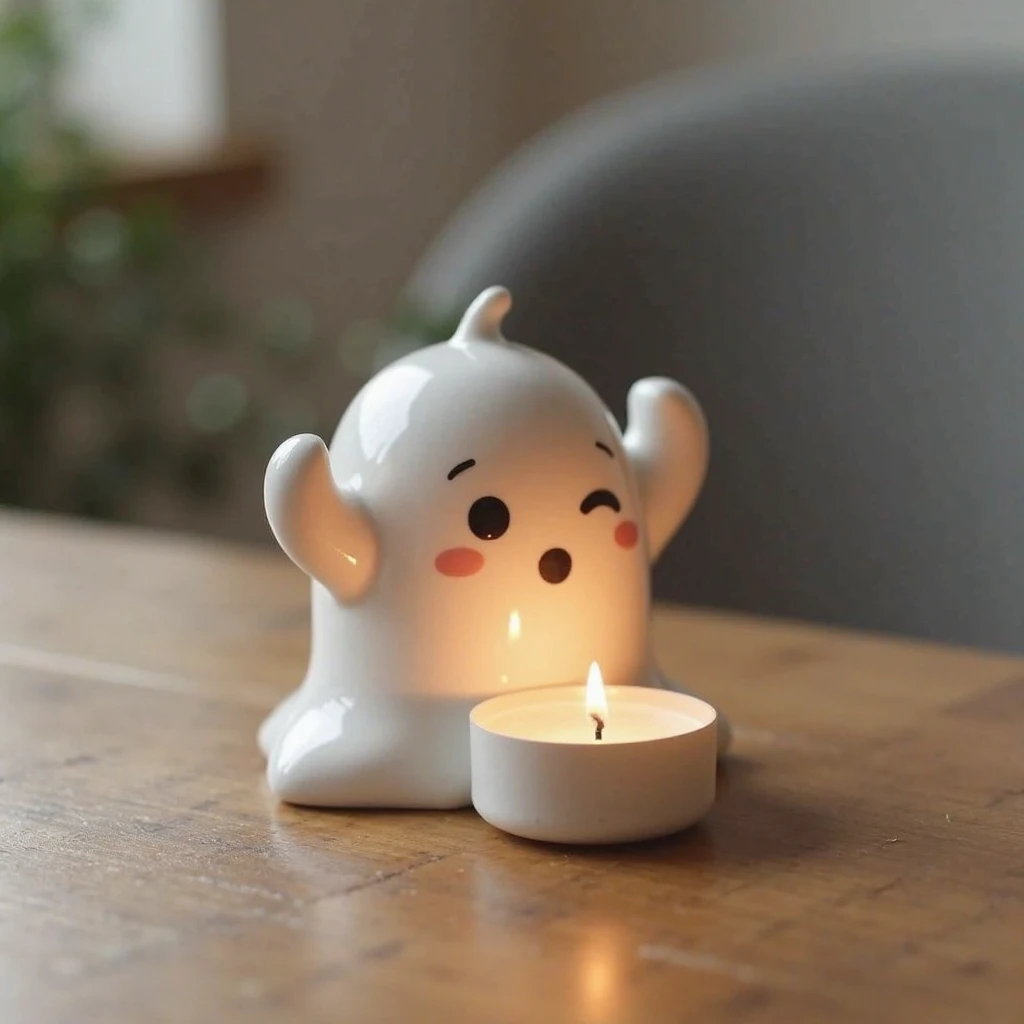 Home Decor Cute hand-made ceramic ghost shaped holder of tealight from Pakistan equally apt to keep in mind as a piece that may be subjected to artisanal home decor.